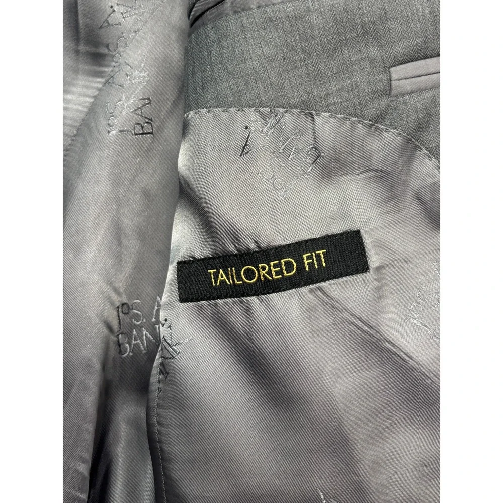 Jos A Bank 40R 34x31 Gray Micro Herringbone 2pc Pant Suit Signature Gold Wool